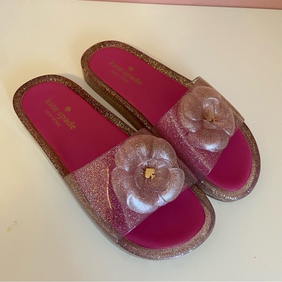 Kate Spade Jelly Slides Slip On Floral Glitter Sparkle Jelly Sandals Pink Size 7 - Picture 2 of 9